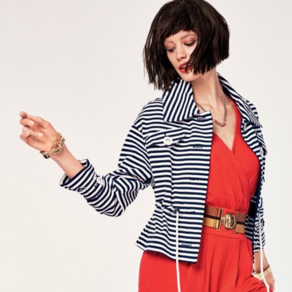 CAbi Jackets & Blazers - CAbi Knit Harbor White Navy Blue Stripe Sailor Jacket Style 5654